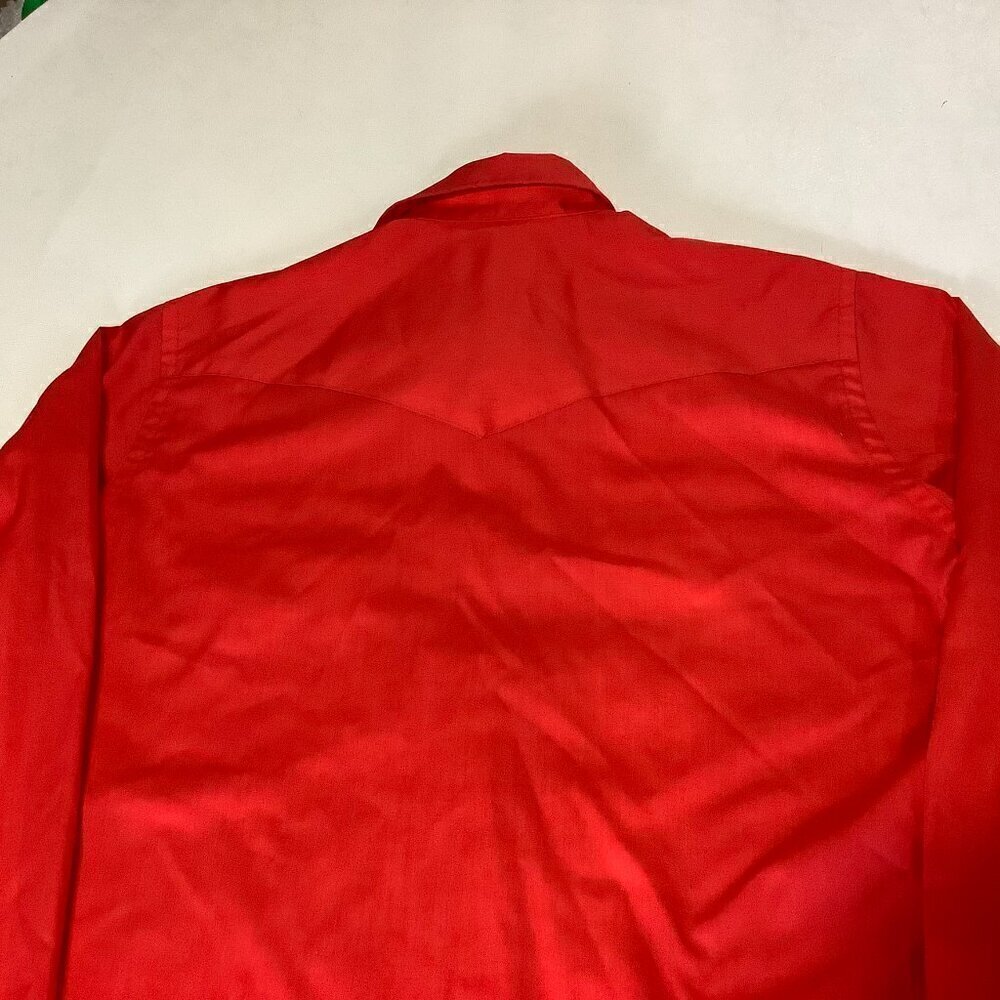 Vintage Wrangler Permanent Press Pearl Snap Shirt Long Tails Red Western 16-33 - Picture 4 of 9